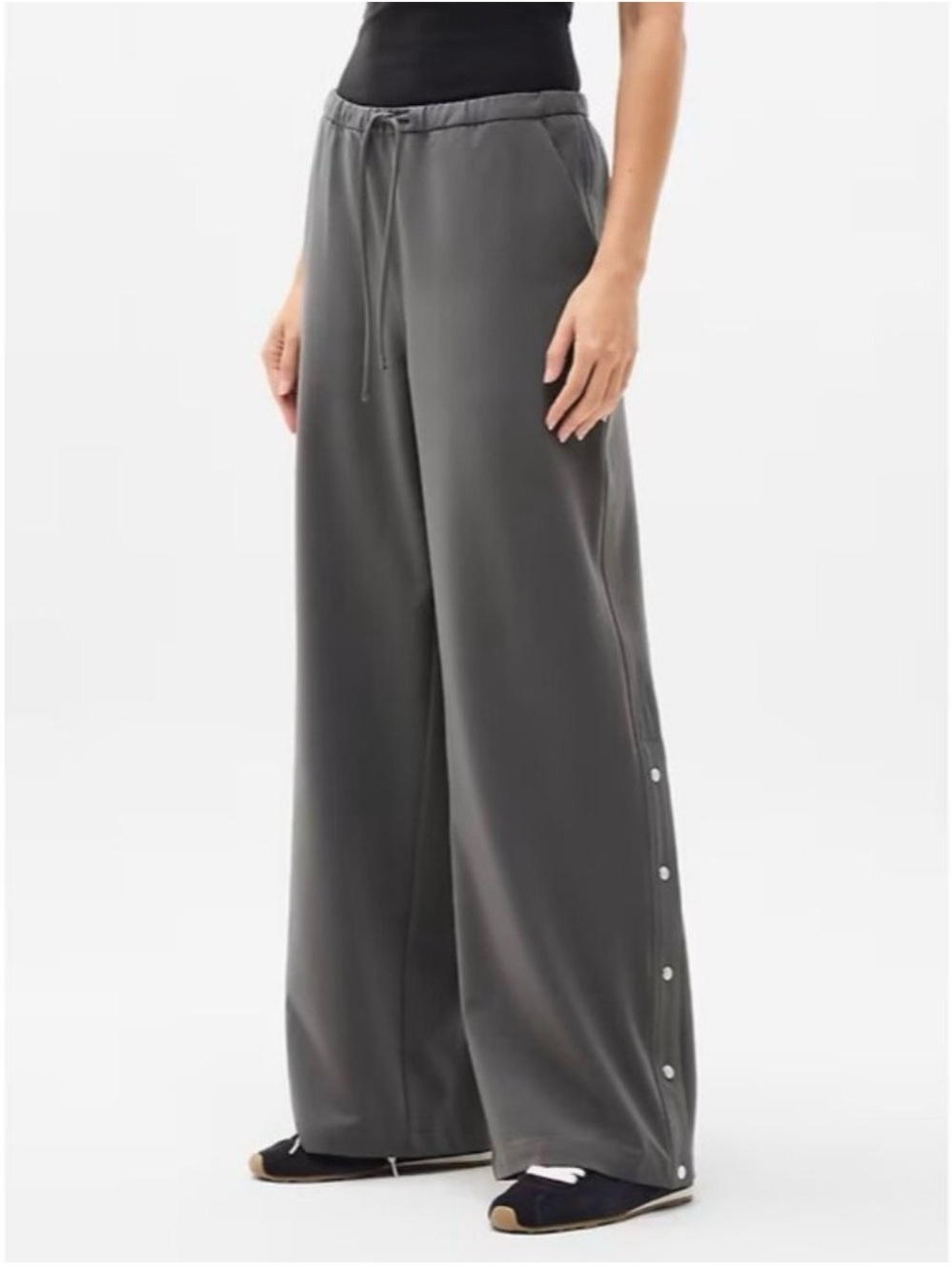 Athleta Charcoal Wide-Leg Snap-Trim Pants